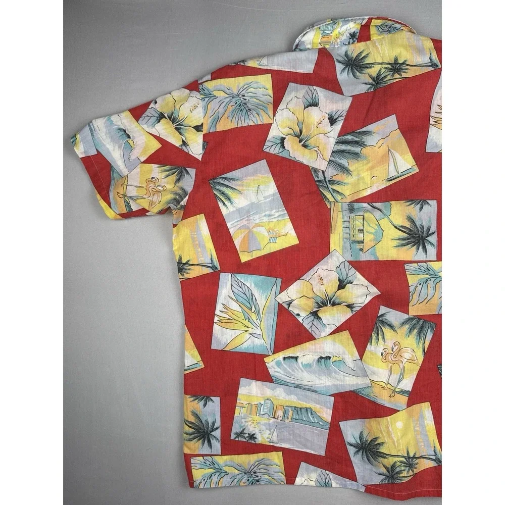 Vintage Oceanaire Hawaiian Shirt Mens Medium Floral Tropical Made in USA Red M